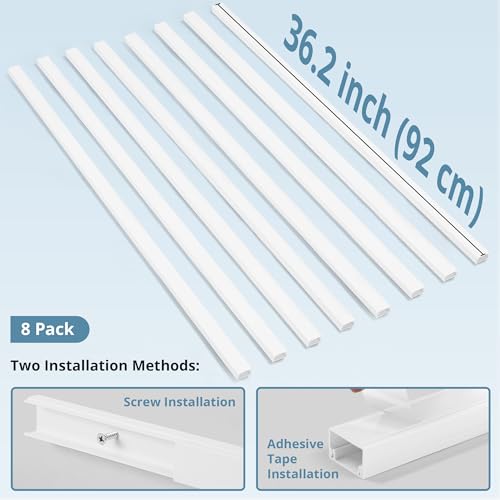 Image of Cord Covers for Wires on Wall Extra-Long, 24ft TV Cord Hider Kit, Paintable Cable Management Concealer, TV Wire Hider for Wall, White Cable Raceway Channel, 8 x L36in x W0.95in x H0.55in