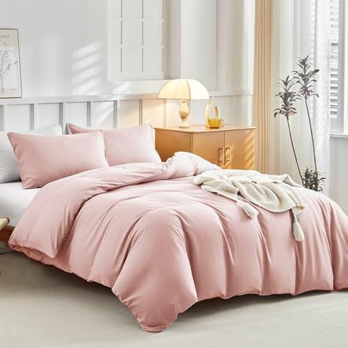 Lekesky King Size Duvet Cover Set Pink Bedding - Soft Microfibre King Size Bedding (1x Quilt Cover, 2x Pillowcases) Zipper Design Duvet Cover Sets 230x220 cm, Pink