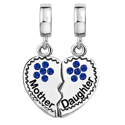 JMQJewelry Mom Mother Daughter Heart Love Dangle Birthstone Birthday September Blue Charm Beads for Snake Chain Bracelet Halloween Gifts