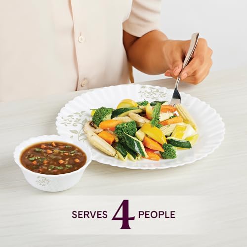 Image of Larah by Borosil Ingot Fluted Series Opalware Dinner Set | 12 Pieces for Family of 4 | Microwave & Dishwasher Safe | Bone-Ash Free | Crockery Set for Dining & Gifting | Plates & Bowls | White