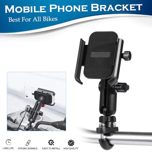Image of Motorcycle Phone Mount, 360-Degree Rotation, Anti-Vibration Shockproof Mobile Holder with Ball Joint, Universal Bike Handlebar Mount, Black