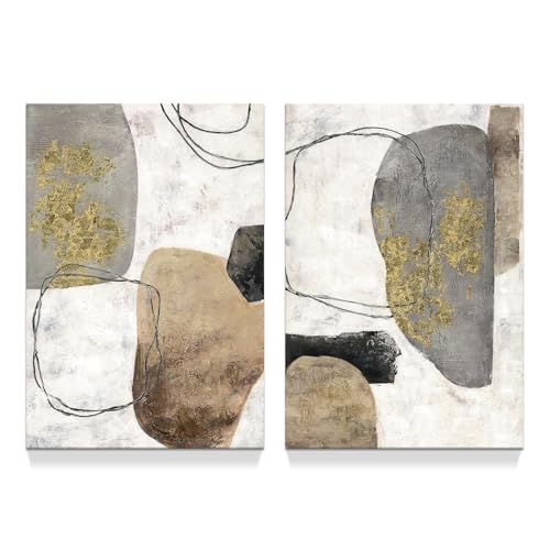 Modern Abstract Canvas Wall Art: Neutral Gray Brown Black Color Block Picture Minimalist Lines Painting Geometric Aesthetic Artwork for Bedroom Living Room Home Office 11' x 16' x 2 Panel