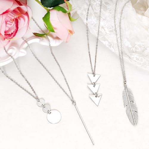 6Pcs Long Gold Necklaces for Women Long Statement Sweater Necklaces Tassel Pendant Neckace Set Jewelry Women Gifts3