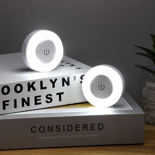 Image of FLYNGO Touch Control Wireless LED Night Light, USB Rechargeable Magnetic Stick-On Light with Adjustable Brightness for Closet, Wardrobe, Bedroom, Hallway & Stairs (Pack of 2)