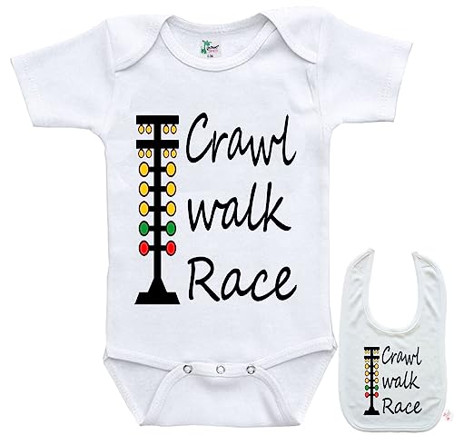 Image of Crawl Walk Race -Cute Car Racing outdoor sports Baby bodysuit onesie & bib