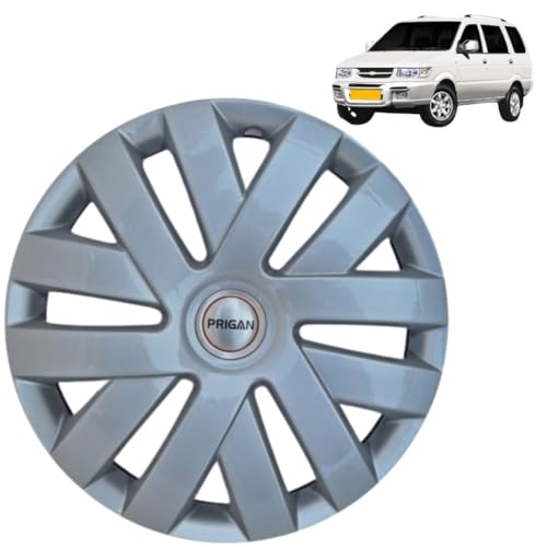Image of PRIGAN Wheel Cover for Tavera 15 Inch Silver Wheel Cap (Available in 15 Inch) (Set of 4 Pcs) (Press Fitting) Model- Polo Silver-15