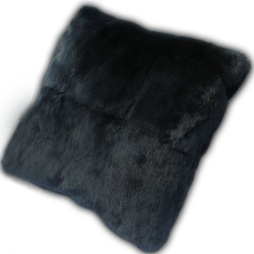 Black Rex Rabbit Pillow Cushion Cover 16" (41cm) - Double Sided Fur