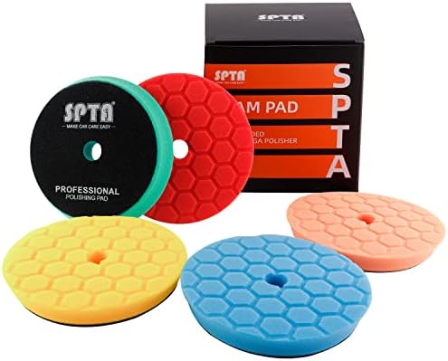 SPTA 5tlg 125 mm Hex-Logik Polierschwämme Wachs Schwämme Auto Polierschwamm Polierpad Polieren Pad Schwamm Polierschaum Set für 125mm Exzenter Poliermaschine Schleifmaschine