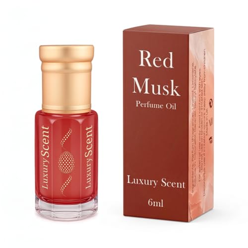 Perfume Oil Red Musk Roll-On 6ml – Long Lasting Alcohol Free Arabian Attar – Premium Unisex Fragrance with Fresh Musky Floral Notes – Clean, Elegant, Travel Size Perfume Oil for Men and Women