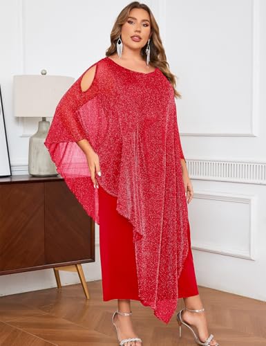 Image of ZOMVA Plus Size Elegant Formal Dress Long Cape Overlay Wedding Guest Formal Cocktail Mother of Bride Outfit