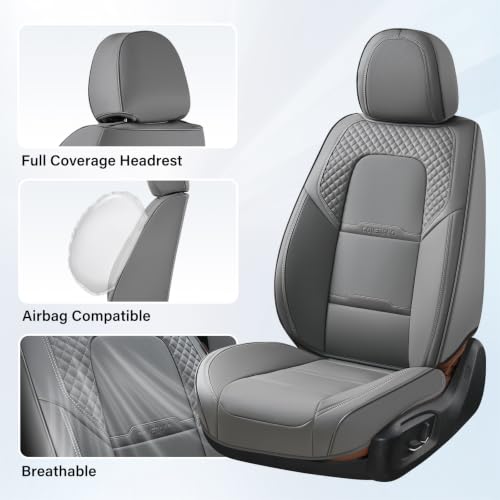 Image of Coverado Car Seat Covers Front Seats, 2 Piece Car Seat Protector with Removable Headrest, Nappa Leather Breathable Front Seat Cushion Side All Wrapped Universal Fit Truck Automotive Most Cars Gray