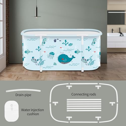 Image of Portable Foldable Bathtub,Foldable Soaking Bathtub for Adults, Freestanding Bathtubs, Hot Bath Tub, Ice Bath, Family Bathroom SPA Tub 47.2x19.7x21.7inch (Fish)