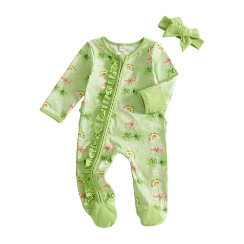 Image of Kuriozud Newborn Infant Unisex Baby Boy Girl Button Solid Romper Bodysuit One Piece Jumpsuit Outfits Clothes | Newborn Baby Girl Sleeper for Daily, Brithday, Halloween, Christmas, New Years, Valentines, St. Patrick's Day, Easter 0-9M