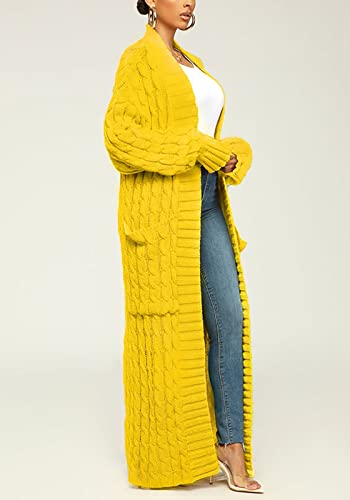 Image of Tcremisa Long Cable Knit Cardigans for Women Chunky Maxi Sweater Coat | Long Sleeve,Open Front,Ankle Length,Floor Length, Dual Pockets,Extra Knitted Duster,Loose Cozy Winter Outwear