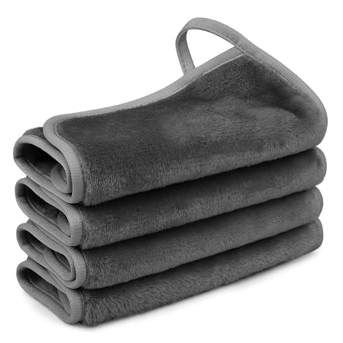 Nineigh Mikrofaser Abschminktücher Waschbar, 4 Stück Make-Up Entferner Tuch Wiederverwendbar Mikrofaser Waschlappen Gesichtsreinigungstuch für Alle Hauttypen Make Up entfernen(18x33cm, Grau)