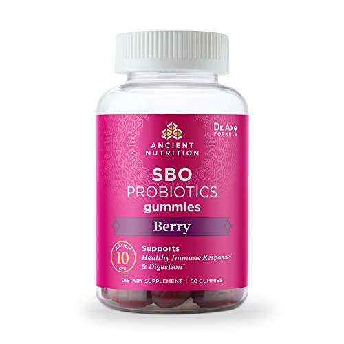 Ancient Nutrition Probiotics, SBO Probiotics Berry Gummies 10 Billion CFUs*/Serving, Healthy Digestive and Immune Response Support, Gluten Free, Reduces Occasional Bloating, 60 Ct