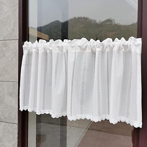 Cortinas transparentes tipo cenefa con bordado floral clásico para el hogar 7