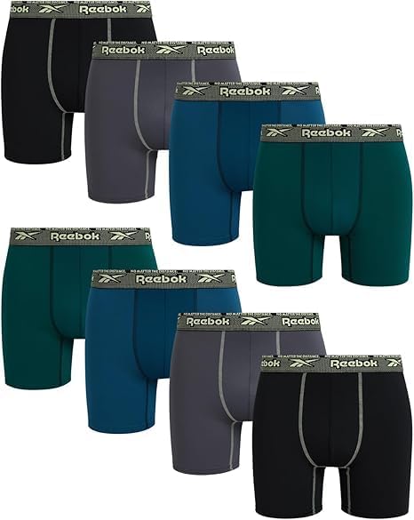 Reebok Mens Boxer Briefs - 8 Pack Performance Stretch Brief Underwear - Quick Dry Moisture Wicking Boxers for Men,Sizes:S-XL