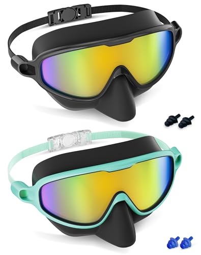 Aegend 2 Pack Kids Swim Goggles with Nose Cover Age 3–14, Anti-Fog UV Protection No-leak,...