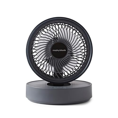 Morphy Richards Airflex Portable Oscillating Fan Rechargeable USB up to 17 hours Foldable 3 Speeds Touch Panel Variable Tilt Quiet Wall mount Bedroom Office Home Travel Cool Grey 820001