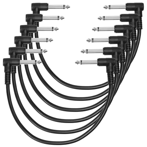 Swpeet 6 Pcs 1/4" Inch Black TS Right Angle Guitar Patch Cables - Professional Effect Pedal Cable Cord, Noise Free and Super Durable