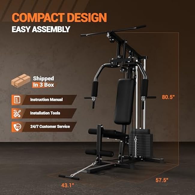 Home Gym Equipment Multifunctional Full Body Exercise Workout Station Fitness with Leg Press, LAT Pull Down System, Chest Presses, All in One Home Gym Machine with 100LBS Weight Stack