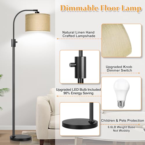 Image of Nintiue Upgraded Modern Arc Dimmable Tall Standing Floor Lamp with Champagne Shade, 1200 Lumens LED Bulb Included, for Living & Reading Room, Bedroom, Office & Nursery, Black