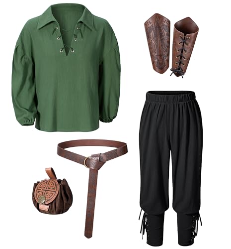 Image of Kids Medieval Viking Pirate Renaissance Tunic Pants Accessories Costume for Boys Cosplay 3-14 Years