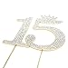 Number 15 Quinceanera Rhinestone Princess Crown Monogram Cake Topper - Sweet 15th Birthday Party (Gold)
