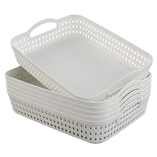 Hommp White Plastic Storage Basket Tray, 6-Pack Lg