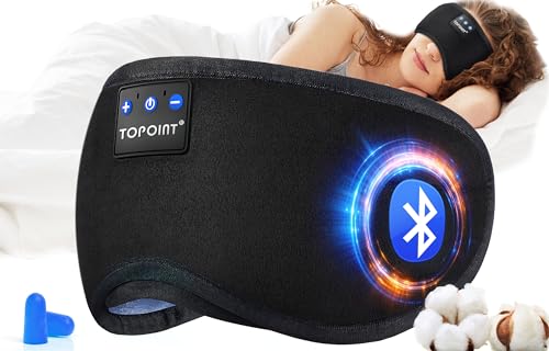TOPOINT Sleep Mask with Headphones Bluetooth 5.2 Wireless, Eye Mask for Sleeping Travel Music Headsets Sleep Headphone with Microphone Built-in HD Speakers for Men Women Girl Cool Gadgets