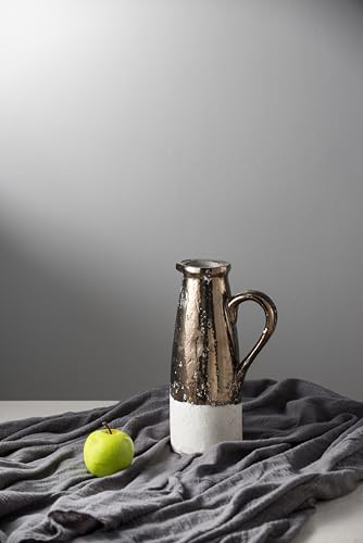 SHARK SHIP Terracotta Pitcher with Two-Toned Brown Glaze and Metallic Shine, Home Décor, 7