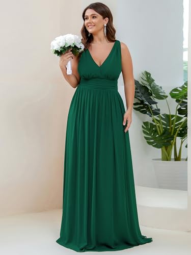 Image of Ever-Pretty V Neck Sleeveless Pleated Chiffon Maxi Plus Size Formal Dress for Women Bridesmaid Dresses 09016-DA