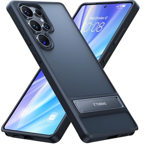TORRAS MarsClimber for Samsung Galaxy S23 Ultra Case with Stand [Military Grade Shockproof] Translucent Slim Protective Anti-Scratch for Samsung S23 Ultra Phone Case Kickstand 6.8'', Matte Black