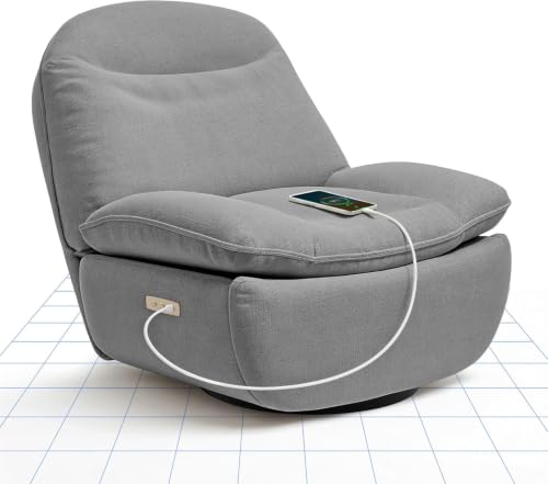 FLEXISPOT XR6 OVAL Electric Recliner Chair, Swivel Rocker Armchair with Adjustable Footrest, Side Pockets & Padded Backrest for Living Room,Grey