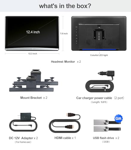 12.4" Android 4K Portable TV for Cars,Car Headrest Monitor Tablet for Back seat, Support Phone Wireless Mirror Link Touchscreen Monitors,with WiFi/Bluetooth/HDMI/USB/Airplay Video Player