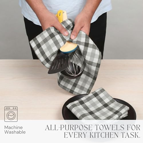 Image of Multi Check Tea Towels 12 Pack Combo, 18 inchx26 inch, Dish Towels for Kitchen Drying, Reusable Rags, Absorbent, Washable Cloths, Cleaning Towels for Dishes - Rust, Tan, Grey, Burgundy, Brown