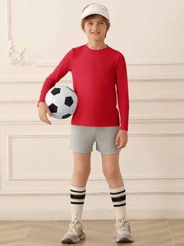 Haloumoning Boys Long Sleeve Athletic T-Shirts Kids Dry Fit UPF 50+ Neon Swim Shirts 5-14 Years2