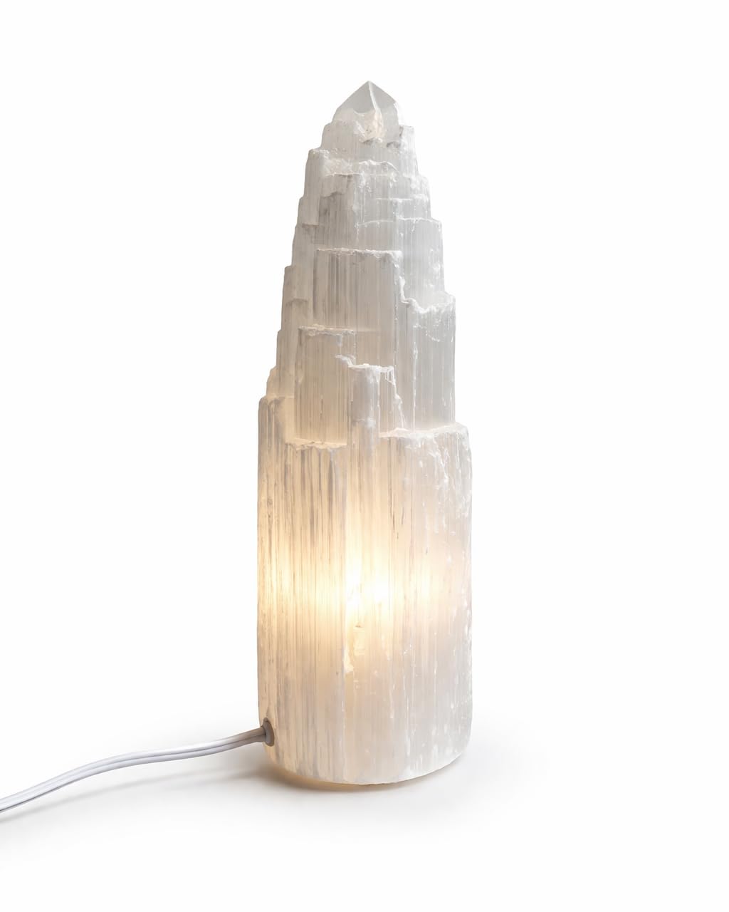 Selenite Crystal Mountain Lamp Handcrafted Pure Natural Healing Light for Meditation Spiritual Energy Home Décor Selenite Crystal Light Tower (30cm)