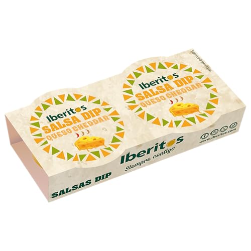 Iberitos – Caja 12 pack Salsa Dip Queso Cheddar 2×46gr– Monodosis – Crema de Queso Cheddar con Toque Picante – Para Snacks y Aperitivos