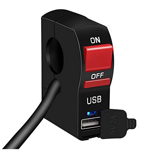 GZLMMY, Mini Interruptor Universal para Manillar de Moto con Conector ON/OFF, 12V con Indicador LED y USB 2A para Carga de Foco LED (1)