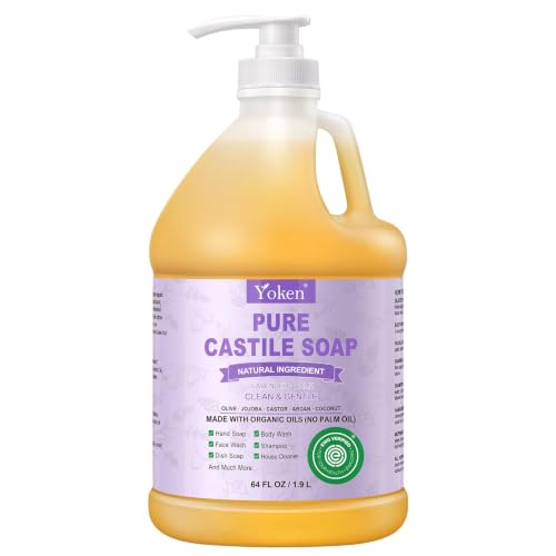 Image of Yoken Lavender Castile Soap Liquid 64 OZ, EWG Verified Made with Certified Organic Oils, Gentle Lavender Soap for Body Wash, Face, Hands, Dishes, Laundry & More, Vegan Organic Versatile Cleanser