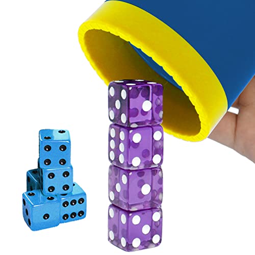Dice Cup(Blue) Set including 4 Pcs 19mm(Puple) and 5 Pcs 18mm(Blue) Standard 6 Sided Dices, with Storage Bag