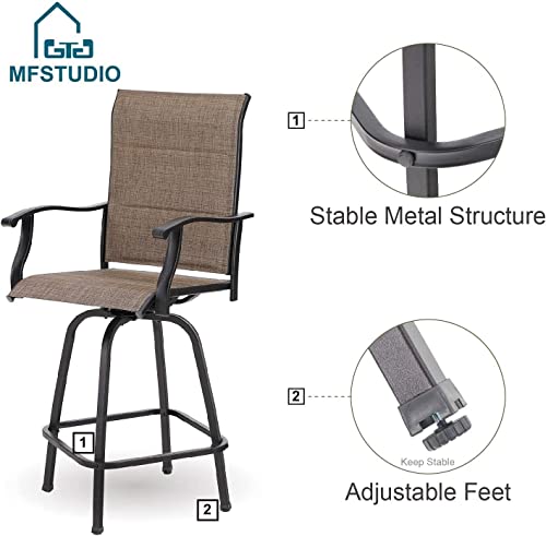 Mfstudio 2 Pcs Padded Outdoor Swivel Bar Stools, Patio Bar Height Sling Chairs, Steel Frame All-Weather Resistant, Brown #TOP3