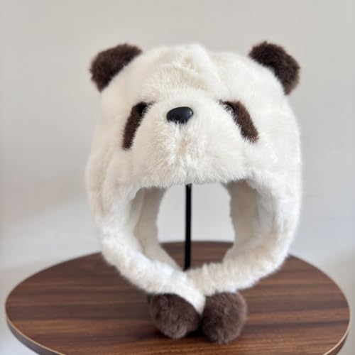 Balaclava, Lovely Plush Panda Hat with Earflap Female Kids Activity Ski Hats Pullover Ear Protective Trapper Hats3
