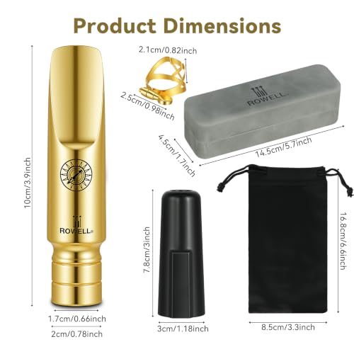 Image of ROWELL Metal Tenor Sax Mouthpiece Medium Baffle 2.54mm Tip Opening for Classical Jazz Rock