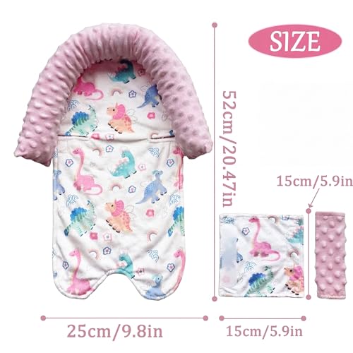 Image of Baby Head Support and Strap Covers for Car Seat,Minky Infant Carseat Headrest for Newborn, Infant Car Seat Insert Pad for Strollers,Swing (Pink Dinosaur)