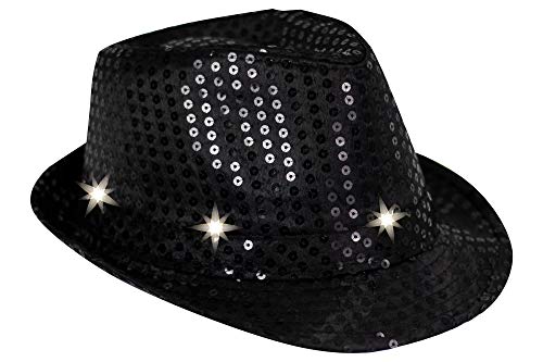 Trendario Pailletten Hut mit LED, Party Glitzerhut für Damen und Herren, Neon Partyhut (schwarz)