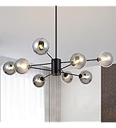 Yasince Modern Large Glass Globe Chandeliers with Glass Shade, 8-Light Black Sputnik Pendant Ligh...