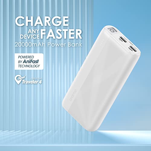 Image of Oraimo 20000mAh Power Bank with 2.1A Fast Charging,Triple Output, Power Delivery, Type C &Micro Input,Multi-Layer Protection with LED Torch (White)